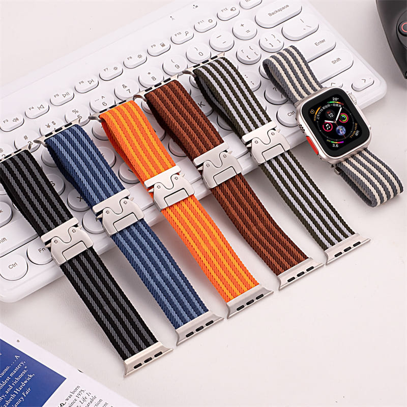 Shoponx Four Stripe Nylon Straps For Apple Watch 42/44/45/46/49MM.