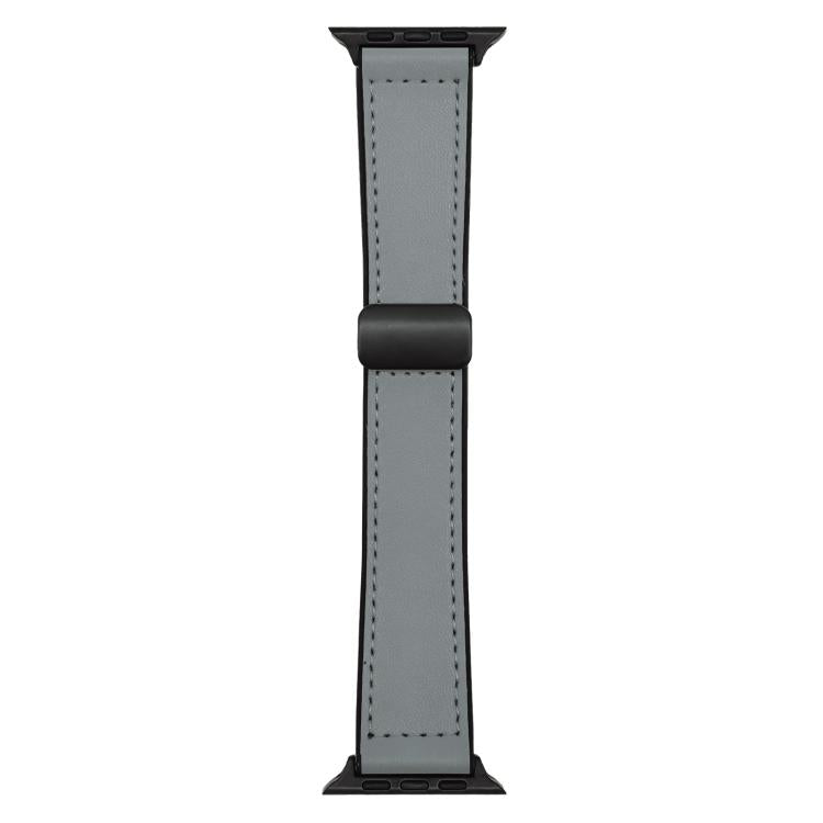 L-Grey Leather Silicone Magnet Lock Straps For Apple Watch 42.44.45.46.49mm