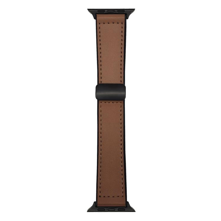 Brown Leather Silicone Magnet Lock Straps For Apple Watch 42.44.45.46.49mm