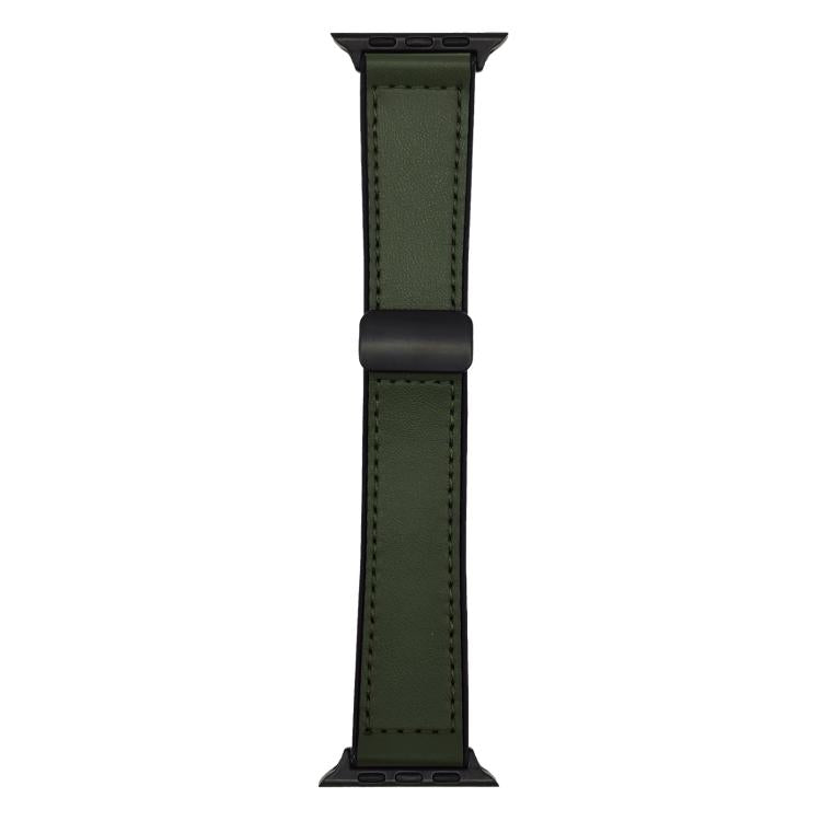M-Green Leather Silicone Magnet Lock Straps For Apple Watch 42.44.45.46.49mm