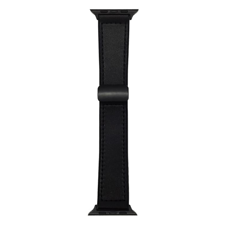Black Leather Silicone Magnet Lock Straps For Apple Watch 42.44.45.46.49mm