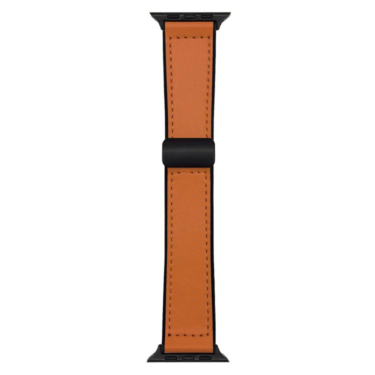 Tan Leather Silicone Magnet Lock Straps For Apple Watch 42.44.45.46.49mm