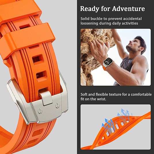 The Shoponx rugged sport bands are compatible with Apple Watch Ultra/Ultra 2 49mm, Apple Watch Series 9/8/7 45mm, Apple Watch Series 6/5/4/SE 44mm, and Apple Watch Series 3/2/1 42mm.