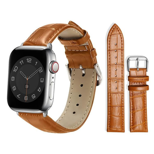 SHOPONX Tan Leather Straps For Apple Watch Series 10 42/44/45/46/49mm.