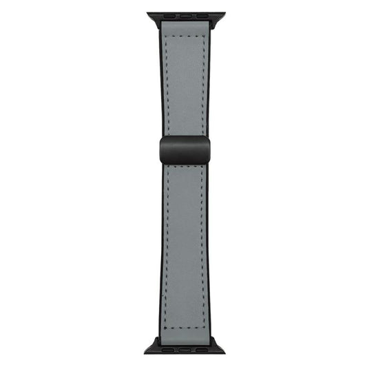 L-Grey Leather Silicone Magnet Lock Straps For Apple Watch 42.44.45.46.49mm