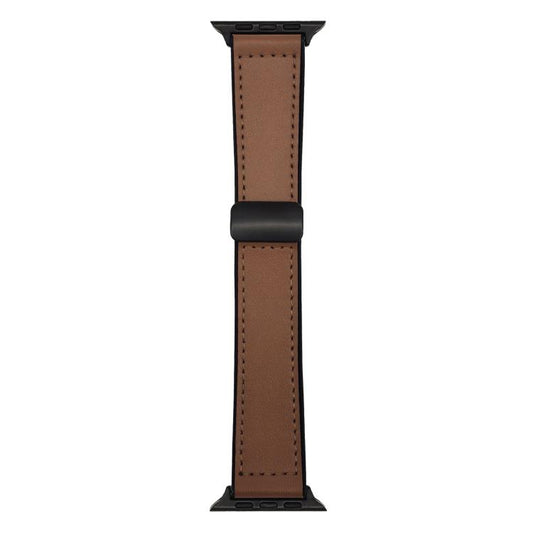 Brown Leather Silicone Magnet Lock Straps For Apple Watch 42.44.45.46.49mm