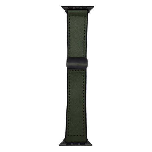 M-Green Leather Silicone Magnet Lock Straps For Apple Watch 42.44.45.46.49mm