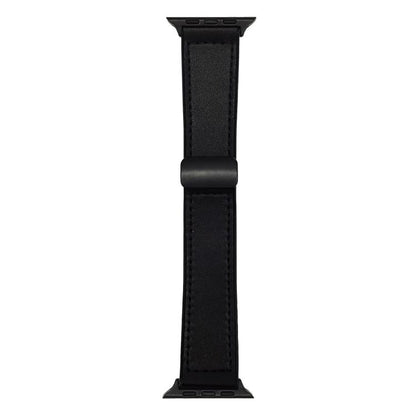 Black Leather Silicone Magnet Lock Straps For Apple Watch 42.44.45.46.49mm