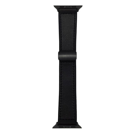 Black Leather Silicone Magnet Lock Straps For Apple Watch 42.44.45.46.49mm