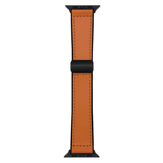 Tan Leather Silicone Magnet Lock Straps For Apple Watch 42.44.45.46.49mm