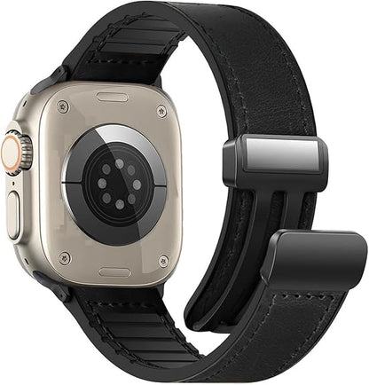 Brown Leather Silicone Magnet Lock Straps For Apple Watch 42.44.45.46.49mm